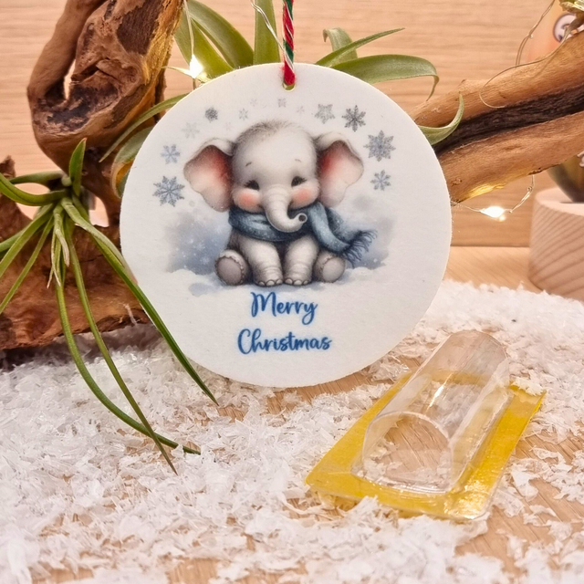 Baby Elephant Christmas Decoration with Money Holder | Blue Scarf Ornament