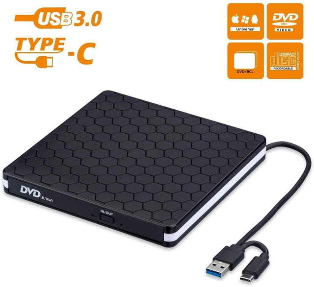 Amicool External DVD Drive, USB 3.0 Type-C CD DVD +/-RW 