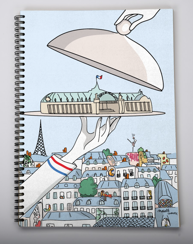 Carnet A4 de la marque Pepeuf portant une illustration faite par Moiselle Isaure appelée "Paris"