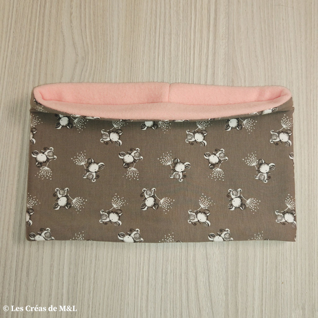 Snood Souris taupe &amp; Polaire Rose (Enfant)