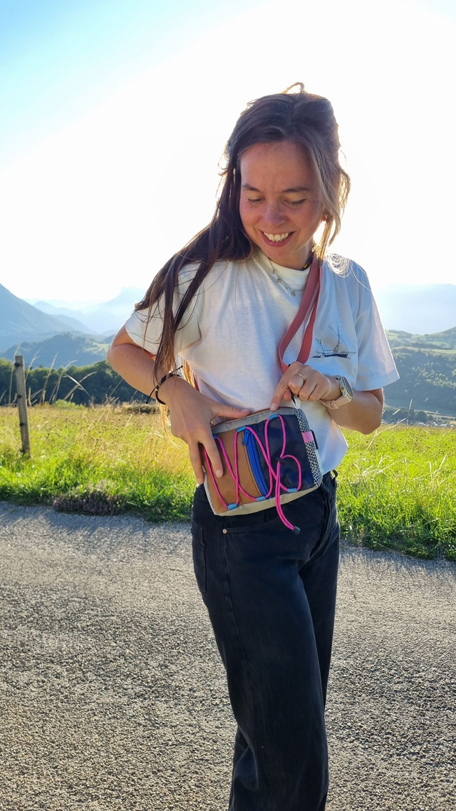 Sac upcyclé dominante rose, bleu