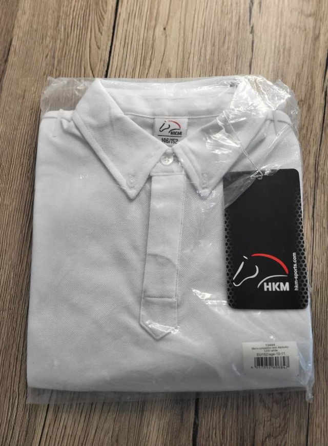 Polo de concours HKM Kentucky garçon – Blanc – 10/11 ans – Neuf déstockage