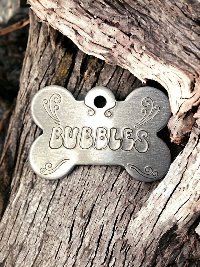 Hippy Vibes bone shaped pet ID tag