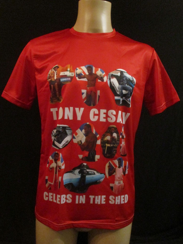 Tony Cesay ABA Champion Boxer Picture T-Shirt (White Bubble Logo) ADULT 100% Polyester Crew Neck RED (Small) Top 