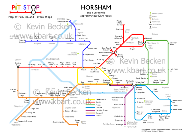 Horsham PITSTOP map of Pubs, Inns and Taverns