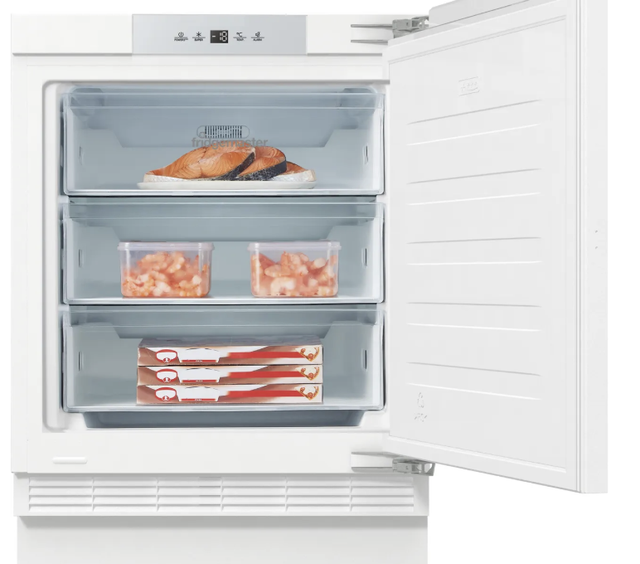 Fridgemaster MBUZ6097E Integrated Under Counter Freezer with Fixed Door Hinge Kit - E Rated