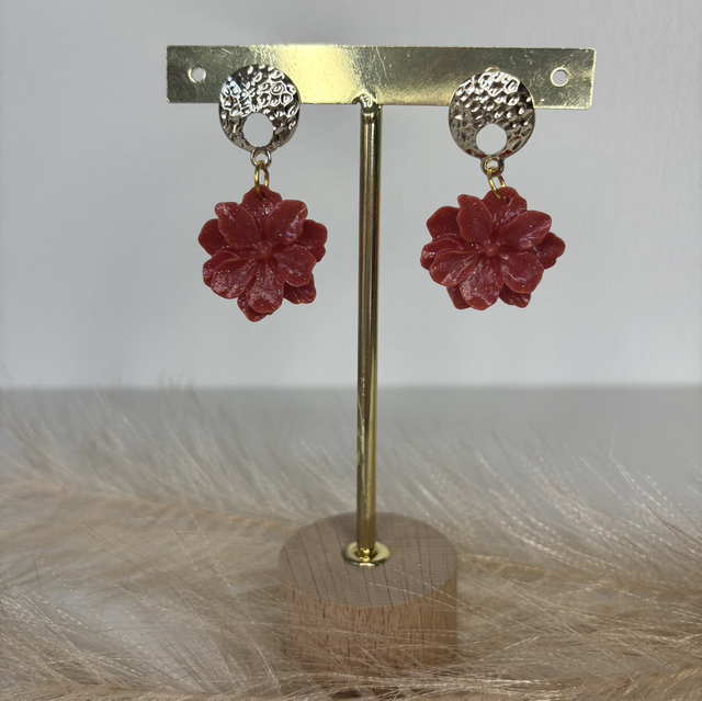Boucles d’oreilles fleurs rouges