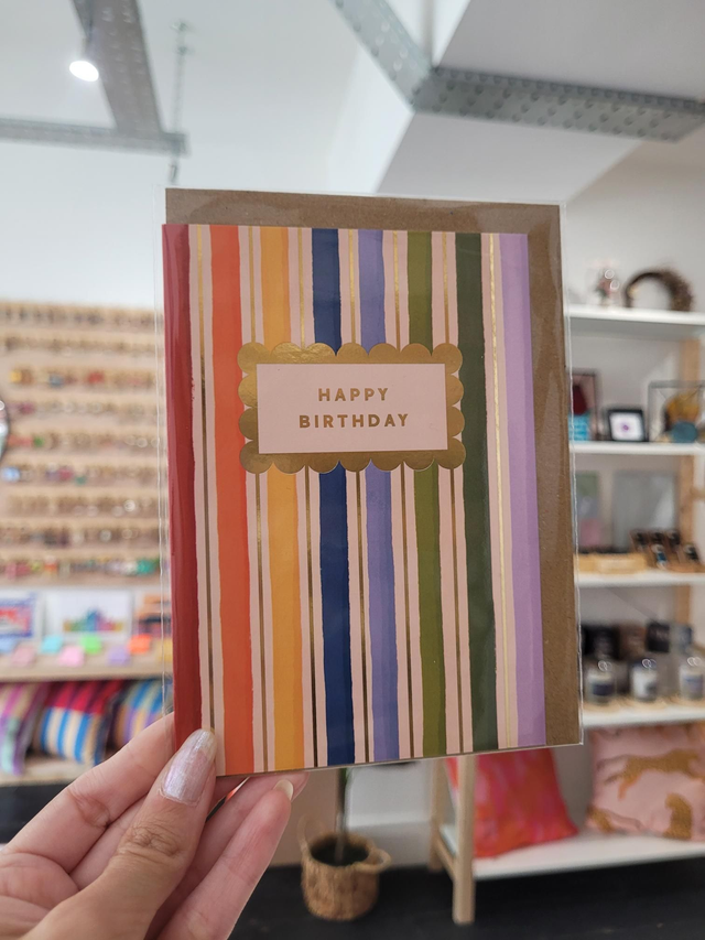 Happy Birthday Rainbow Stripes Gold Foil Greetings Card - EV-033