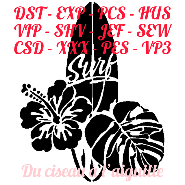 fichier broderie surf - Cadre 10x10 / 12 Formats