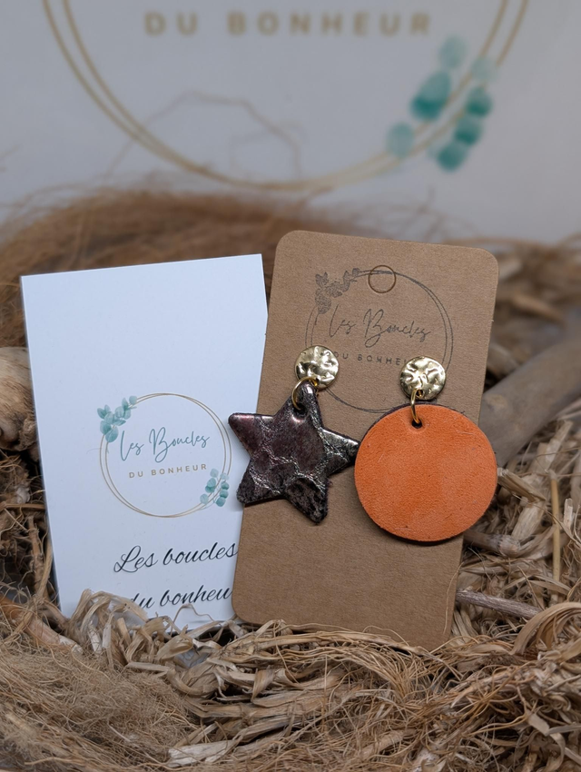 Boucles d&#039;oreilles Asymétrique bronze orange as041