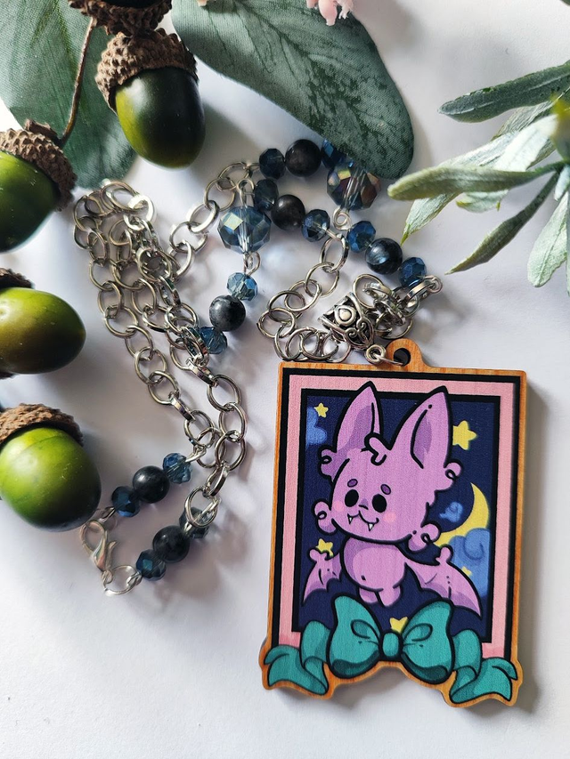 Wooden Bat Necklace On Beaded Chain