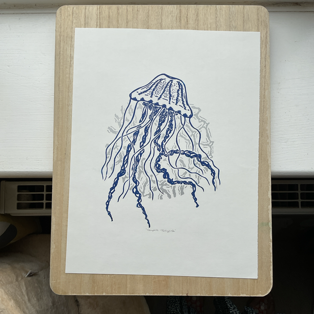 Compass Jellyfish 2 block Lino print