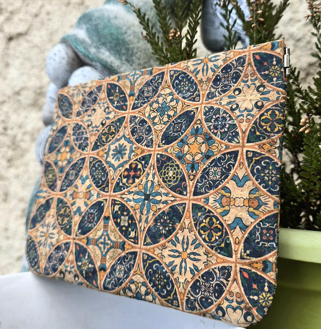Pochette multi-usages à pince en tissu de liège imprimé