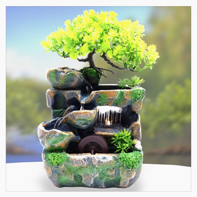 "Nature enchantée et moulin" - Fontaine en résine 30 cm