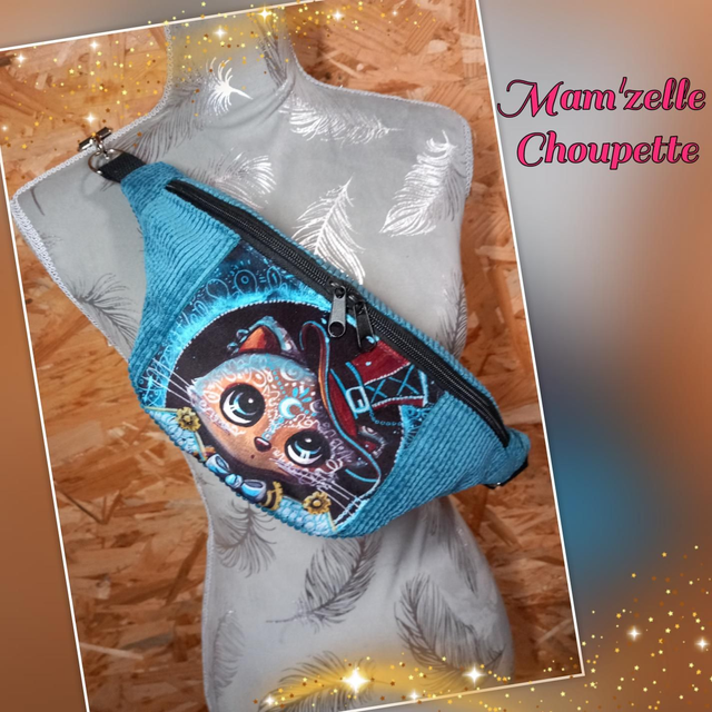 Sac banane bleu "Chat ange Steam punk" 