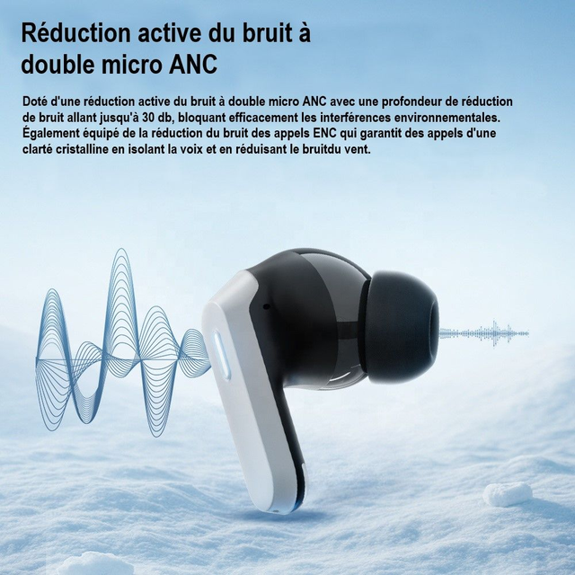 Langsdom écouteur TG16 ZETA Gris véritable casque stéréo sans fil Smart APP contrôle ANC ENC casque antibruit à faible latence. TWS V6.0 Bluetooth