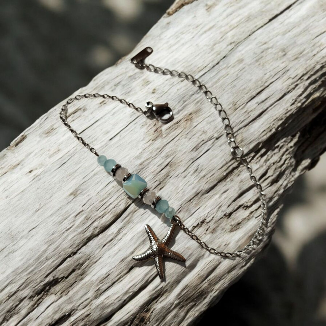 Bracelet acier inoxydable bleu clair et argenté