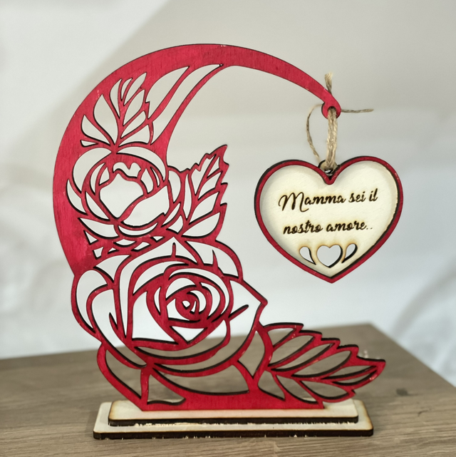 Rosa con cuore in legno 