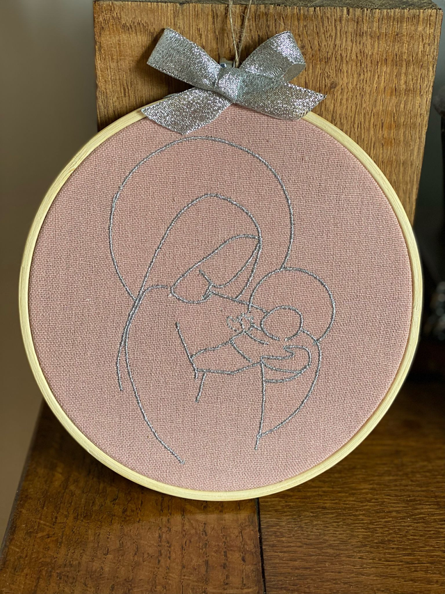 Tambour Vierge à l&#039;enfant brode fil argenté