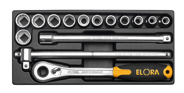 Steckschlüssel-Satz 1/2", 6-kant, 15-teilig, ELORA-MS-12 