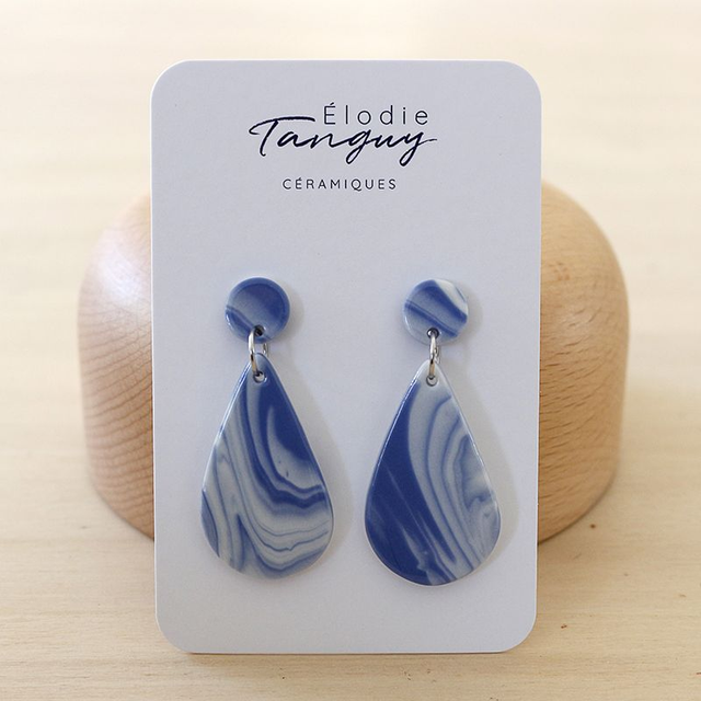 Boucles d’oreilles en porcelaine – Gouttes - Bleu - Brillant