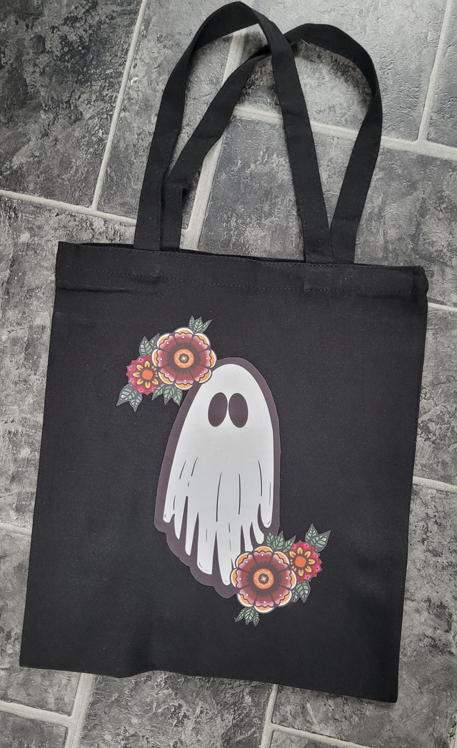 Floral Ghost Tote Bag - Black