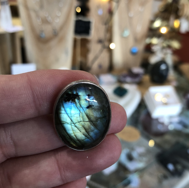 Bague labradorite &amp; argent 925 T 53-54