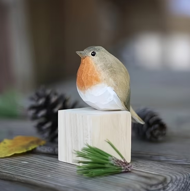 Hand Carved Wooden Robin