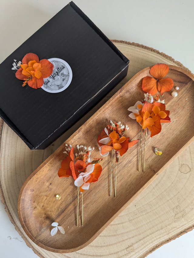 Epingles à cheveux fleurs terracotta &amp; blanches - Terracotta Bloom 2