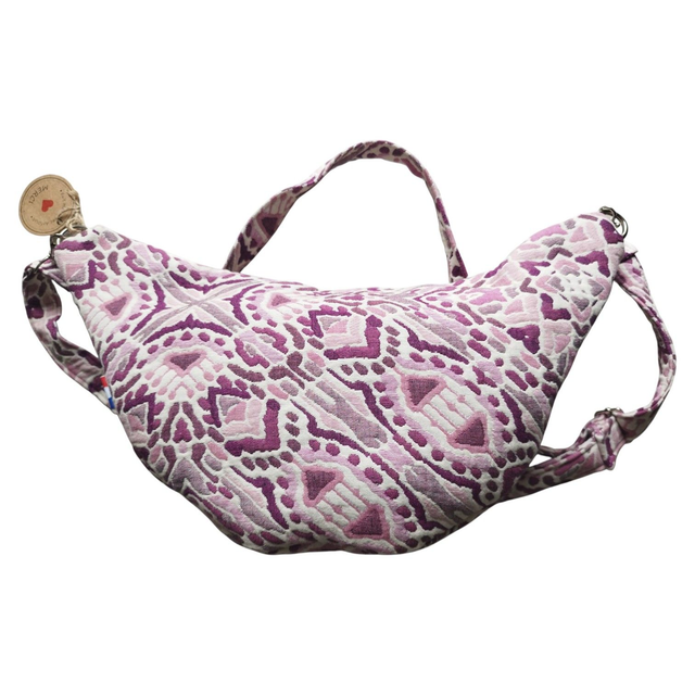 Sac banane en tissu jacquard de violet, rose et blanc