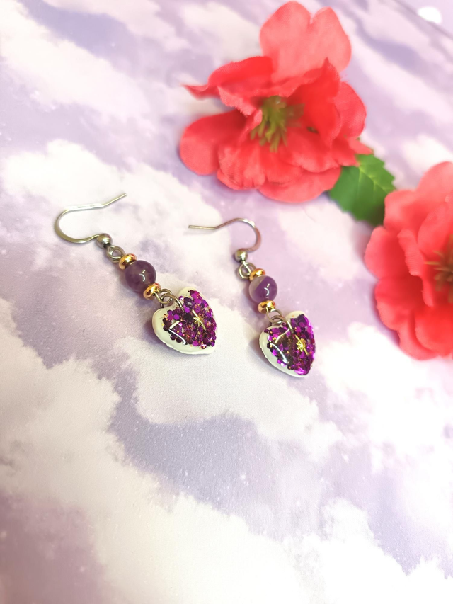Boucles d&#039;oreilles cœur améthyste 