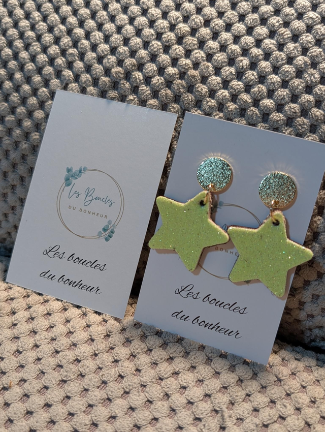 Boucles d&#039;oreilles Petite étoile jaune paillettes st008