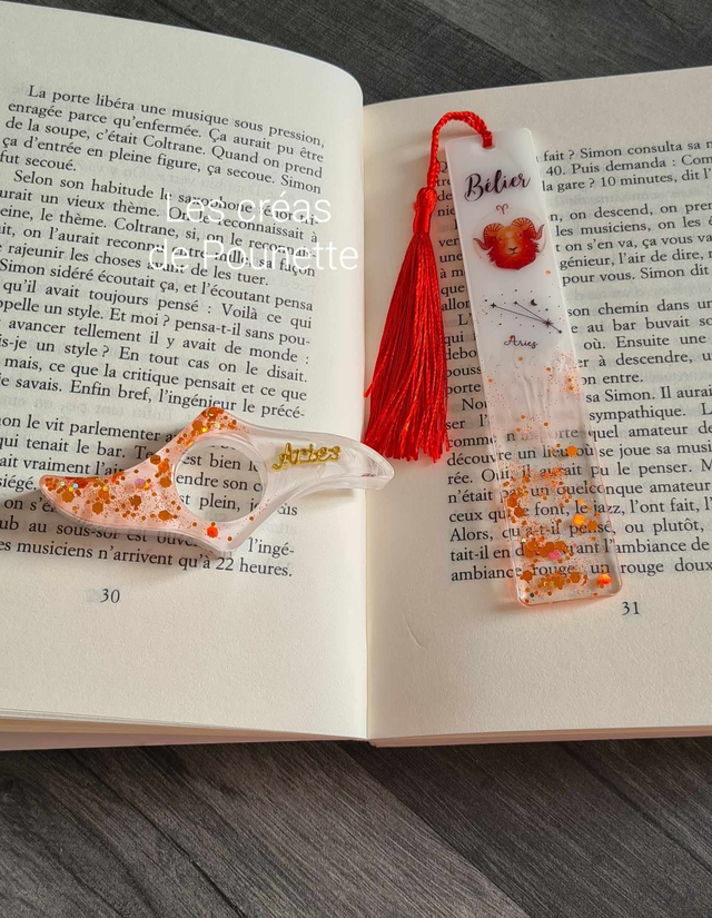 Marque-page astro "bélier"  et sa bague de lecture
