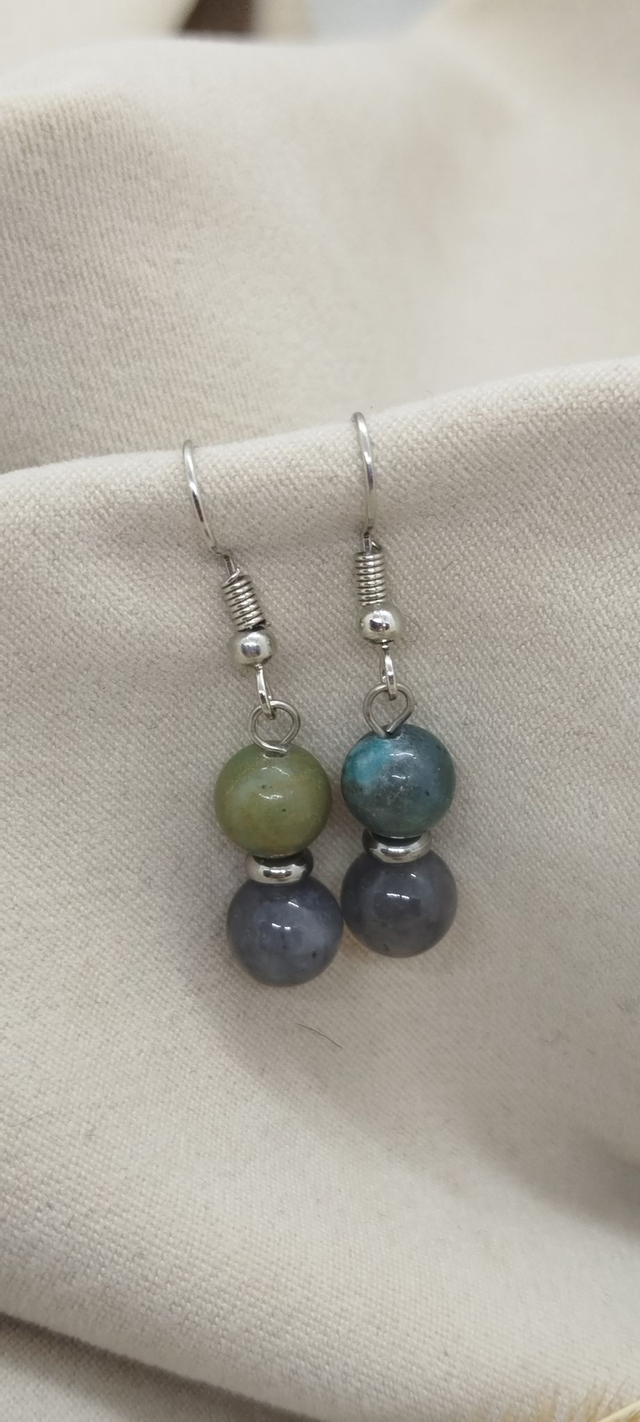 Boucles d'oreilles en pierres naturelles 8 mm (agate du Botswana, rhodonite)