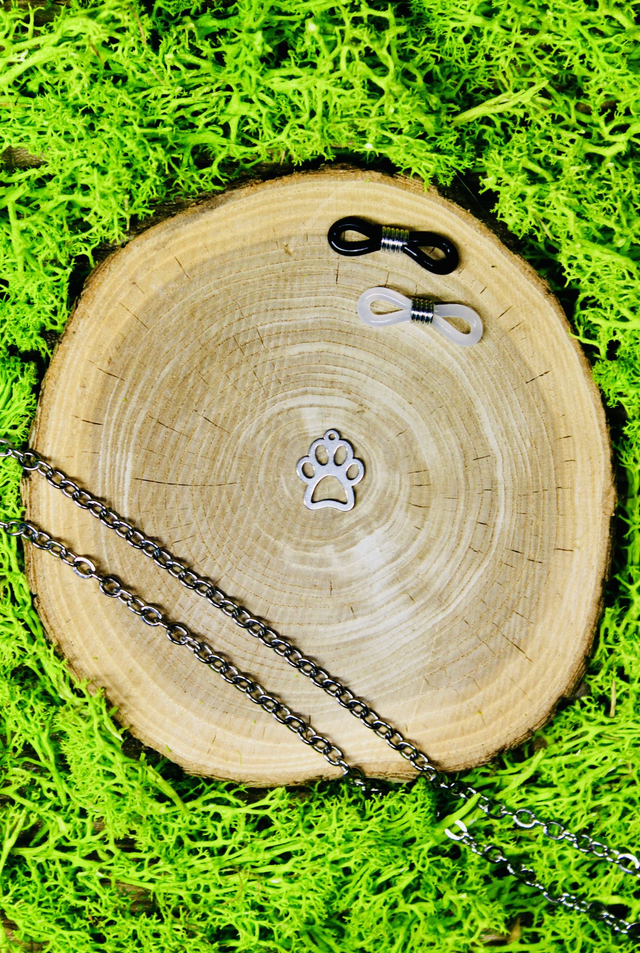 Chaine de lunettes intemporelle argentée personnalisée Patte