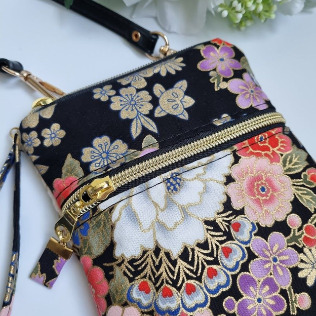 Mini-sac pour téléphone "Kanako" noir & simili cuir noir