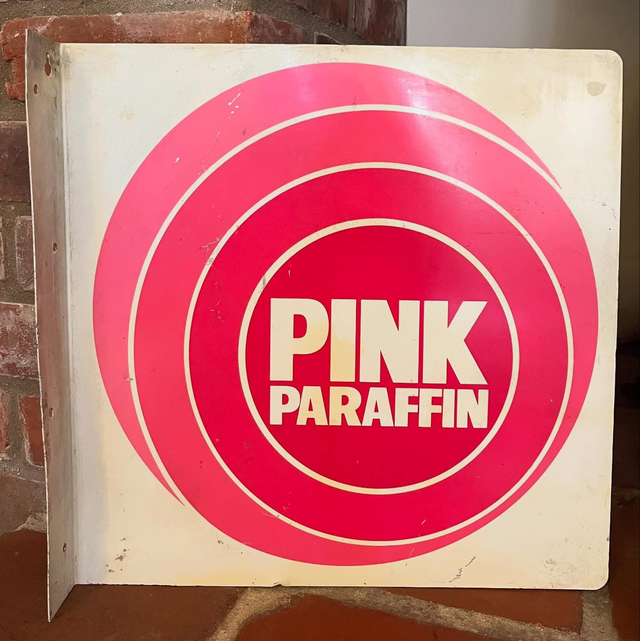 1970s Pink Paraffin Double Sided Flange Sign