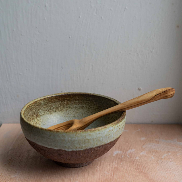 Set of Woodfired Bowl &amp; Handcarved Wooden Spoon 1