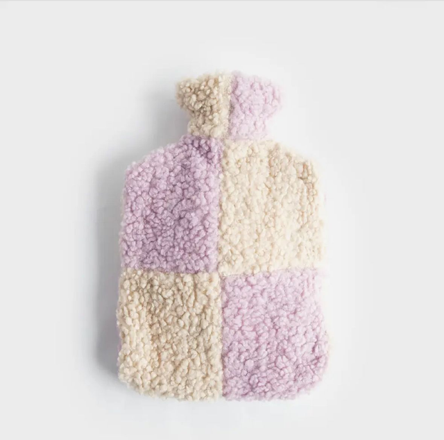 Lilac/Cream Check Fluffy Hotwater Bottle