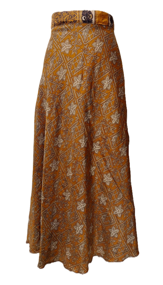 Robe/Jupe 3-en-1 réversible en sari recyclé – Robe polyvalente bohème plage, casual ou élégant - jaune, or