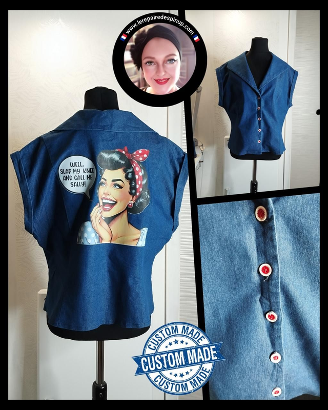 Blouse Banned Rétro Denim Customisée Pin-up T46/48