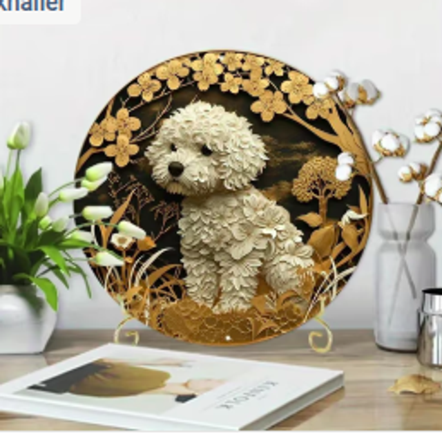 Wanddecoratie metalen bord Bichon Frise (20cm diameter)