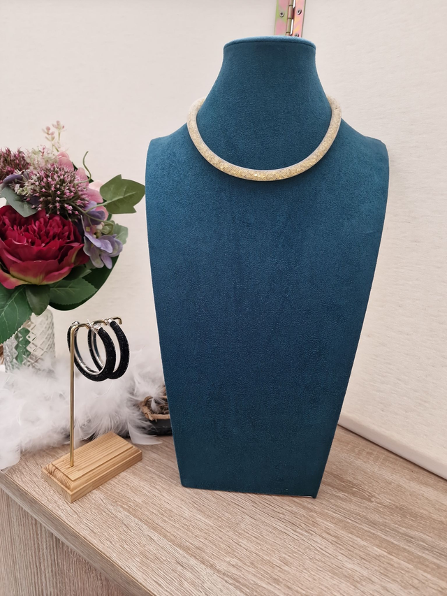 Parure Créoles Cristal Noir Collier Ras De Cou Cristal Champagne