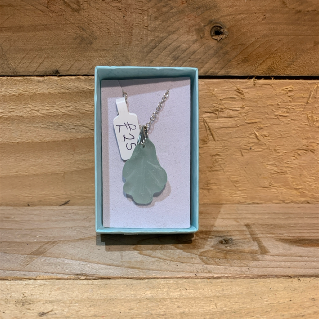Silver Necklace with Seaglass Leaf 