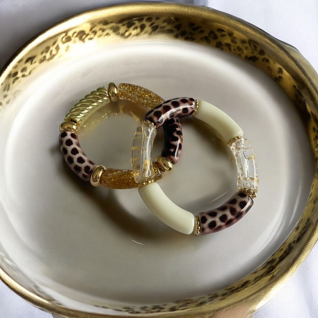 Bracelets acryliques léopard écru