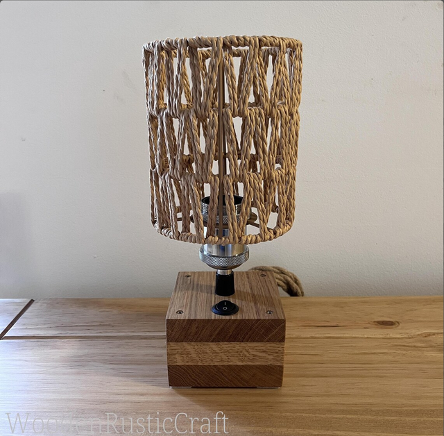 English Oak Table Lamp with Jute Shade