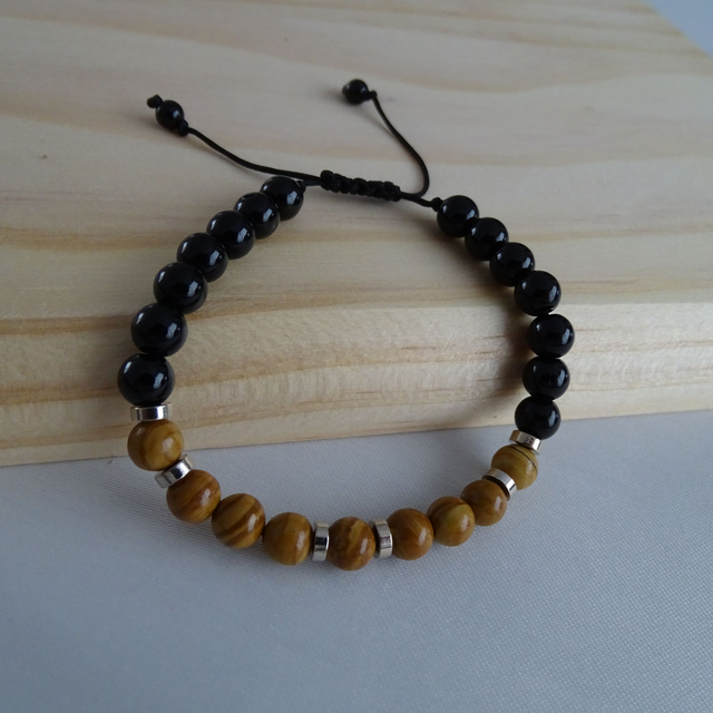 Jongens armband Woodlace en Onyx (3.007)