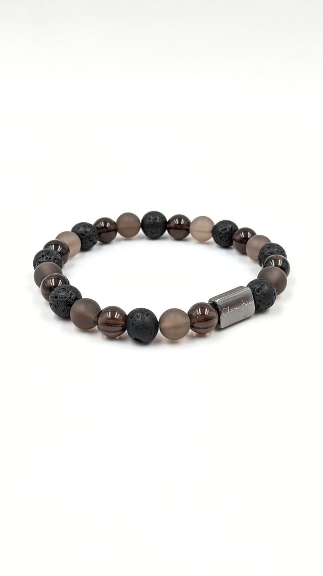Bracelet Homme Clara Joia Quartz Fumé Pierre de Lave