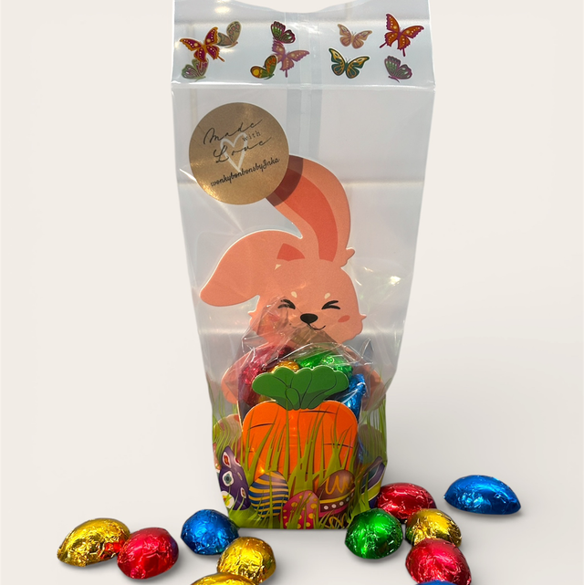 Bunny with the basket filled with mini eggs.  80gr