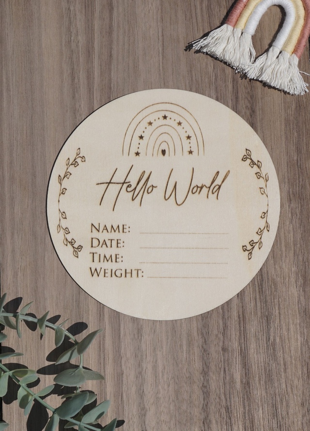 Wooden Baby Birth Announcement Disc / Card